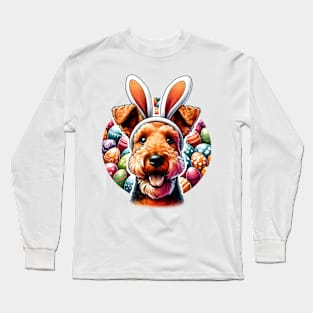 Welsh Terrier with Bunny Ears Welcomes Easter Joy Long Sleeve T-Shirt